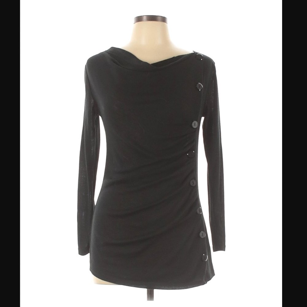 Black cowl neck sweater with buttons